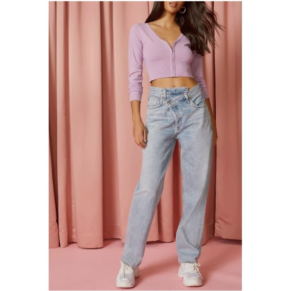 Agolde Asymmetrical Criss‎ Cross Straight Leg Distressed Jeans Button Fly 24